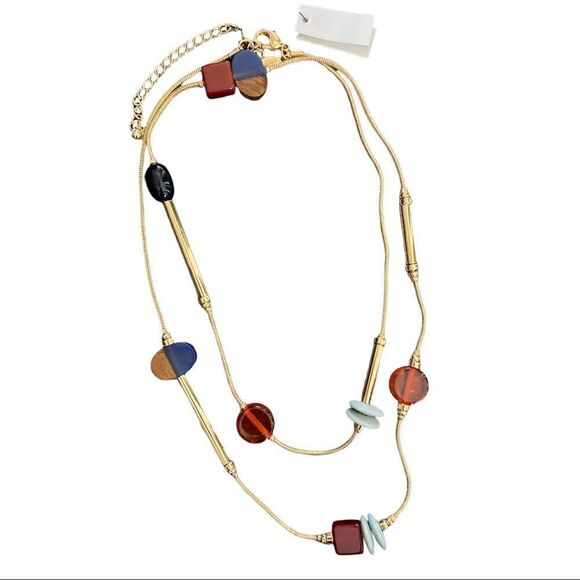 CHICO’S Zoey Multi-Colored Geometric Single Strand Gold Tone Necklace - Picture 1 of 4